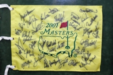 Tiger Woods & Field Signed 2001 Masters Embroidered Flag - Framed JSA ALOA
