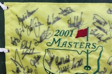 Tiger Woods & Field Signed 2001 Masters Embroidered Flag - Framed JSA ALOA