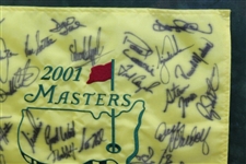 Tiger Woods & Field Signed 2001 Masters Embroidered Flag - Framed JSA ALOA