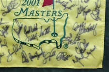 Tiger Woods & Field Signed 2001 Masters Embroidered Flag - Framed JSA ALOA