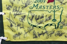 Tiger Woods & Field Signed 2001 Masters Embroidered Flag - Framed JSA ALOA