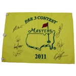Rory, Rickie Fowler, Crenshaw, Love III, Lehman & others Signed 2011 Masters Par 3 Embroidered Flag JSA ALOA