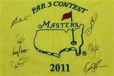 Rory, Rickie Fowler, Crenshaw, Love III, Lehman & others Signed 2011 Masters Par 3 Embroidered Flag JSA ALOA