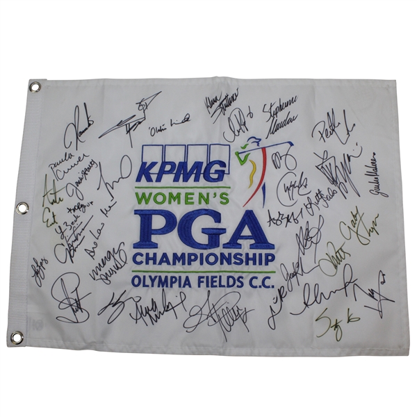 Multi-Signed KPMG Womens PGA Championhisp at Olympia Fields CC Embroidered Flag JSA ALOA