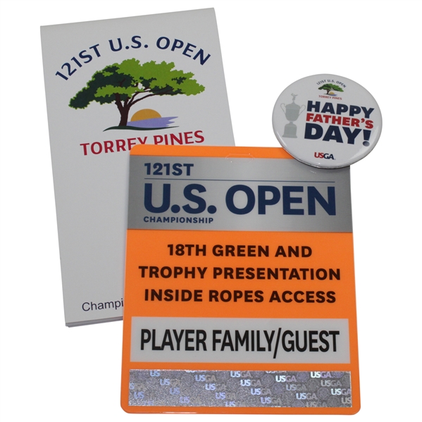 2021 US Open at Torrey Pines Yardage Book, Player/Family Access, & Fathers Day Pin