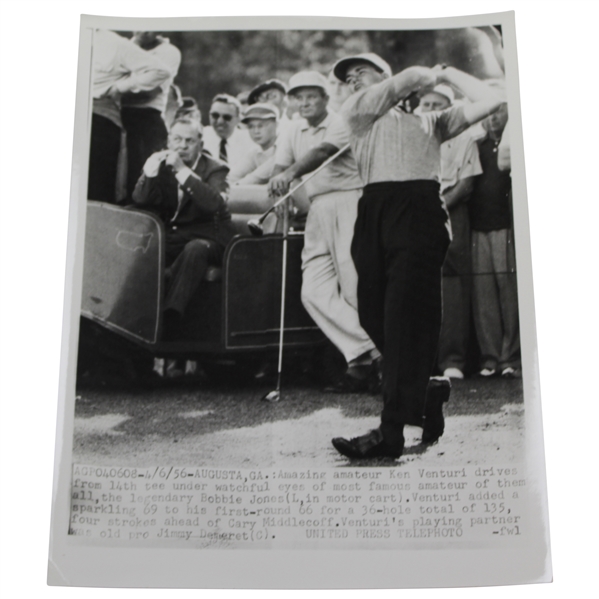 Bobby Jones 1956 UPI Photo Watching Amateur Ken Venturi at Masters