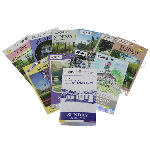Ten (10) Masters Tournament Sunday Final Rd Tickets - 2009-2019