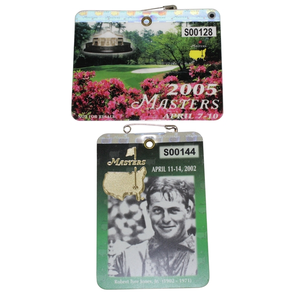 2002 & 2005 Masters SERIES Badges - Tiger Woods Winner
