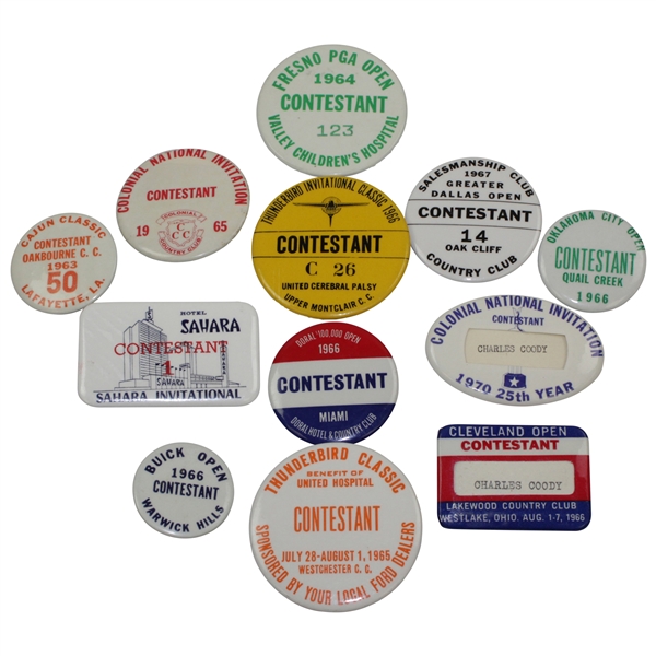 Twelve (12) Charles Coodys Various Contestant Badges - Doral, Cleveland, Colonial, etc.