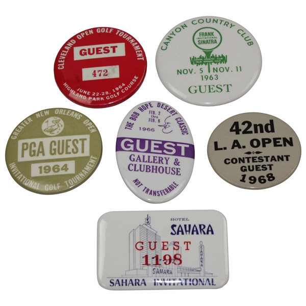 Six (6) Charles Coodys Various Contestant Badges - Bob Hope, Cleveland, LA Open, etc.
