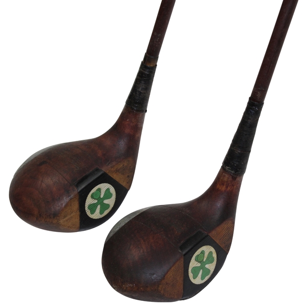 Late 1930s Harry Vardon Fancy Face Brassie & Spoon Woods - Shamrock Face Inserts