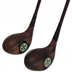 Late 1930s Harry Vardon Fancy Face Brassie & Spoon Woods - Shamrock Face Inserts