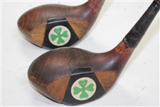 Late 1930's Harry Vardon Fancy Face Brassie & Spoon Woods - Shamrock Face Inserts