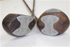 Late 1930's Harry Vardon Fancy Face Brassie & Spoon Woods - Shamrock Face Inserts