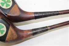 Late 1930's Harry Vardon Fancy Face Brassie & Spoon Woods - Shamrock Face Inserts