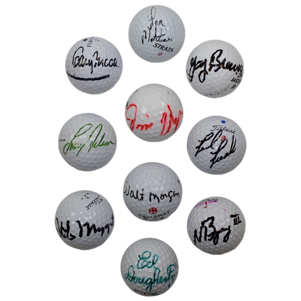 Ten (10) Signed Personal Tournament Used Golf Balls - Brewer, Nelson, Funk & more JSA ALOA