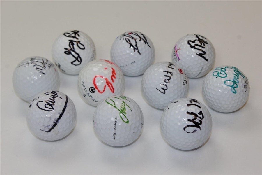 Ten (10) Signed Personal Tournament Used Golf Balls - Brewer, Nelson, Funk & more JSA ALOA