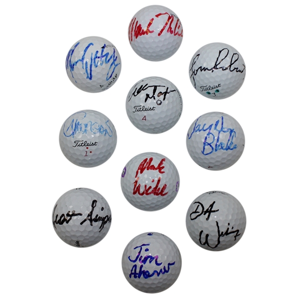 Ten (10) Signed Personal Tournament Used Golf Balls - Simpson, Weibring & more JSA ALOA