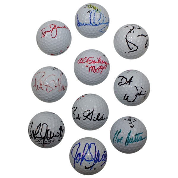 Ten (10) Signed Personal Tournament Used Golf Balls - Geiberger, Sutton & more JSA ALOA