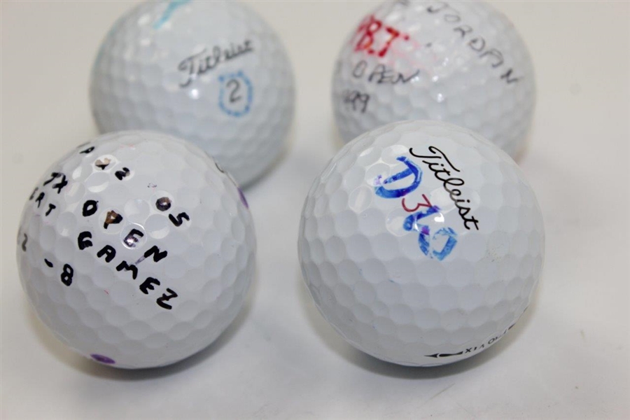 Four (4) Tournament Used & Marked Golf Balls - Robert Gamez, Pete Jordan, D. A. Weibring& other
