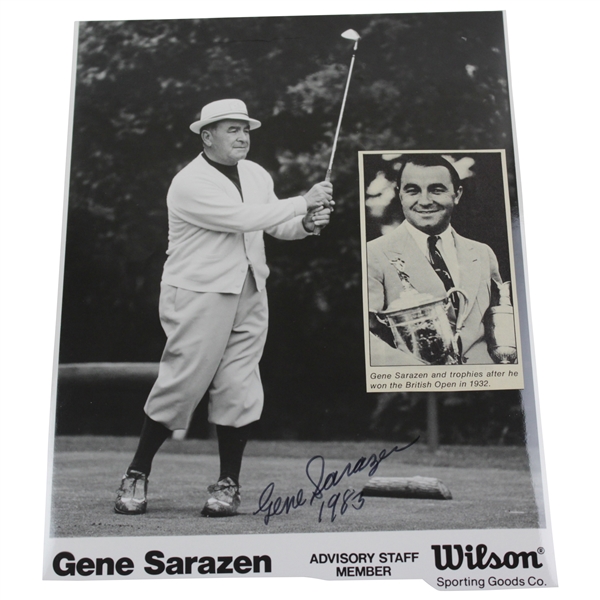 Gene Sarazen Signed Wilson Advistory Staff Member 8x10 Photo with Brith Open Insert JSA ALOA