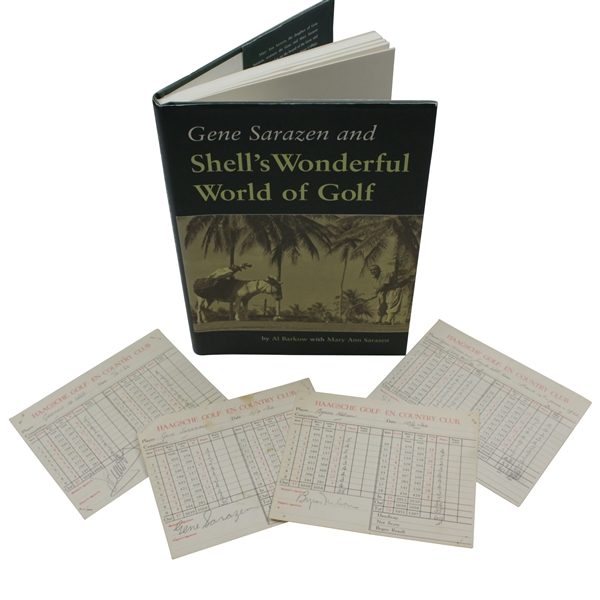 Nelson, Sarazen, & de Witt Signed Scorecards with Shells Wonderful World of Golf Book JSA AlOA
