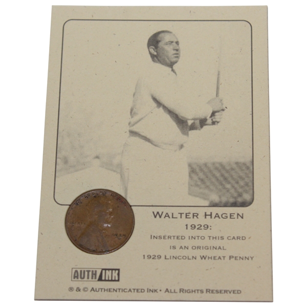 Walter Hagen 1929 Lincoln Wheat Cent Penny Card