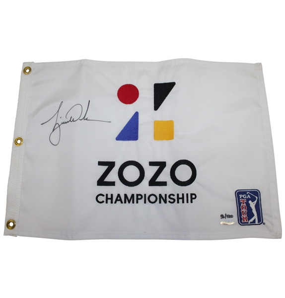 Sold Out Tiger Woods Signed ZOZO Championship Embroidered Flag Ltd Ed 56/500 UDA #BAM116619
