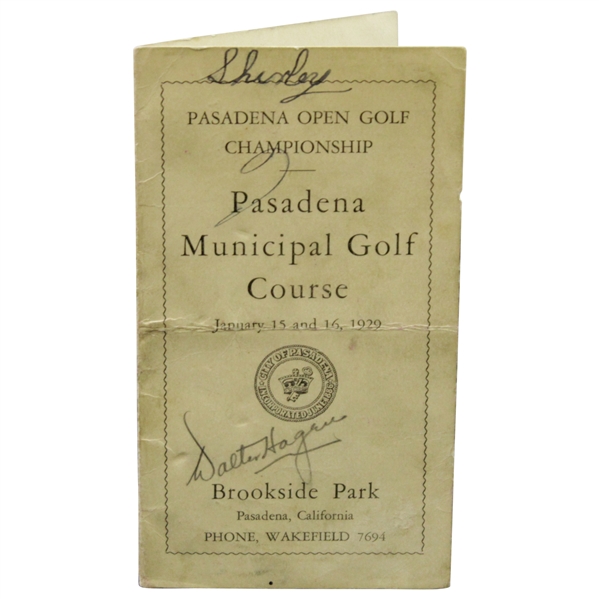 Walter Hagen Twice Signed 1929 Pasadena Municipal GC Scorecard with Permit & Pairing Card JSA ALOA