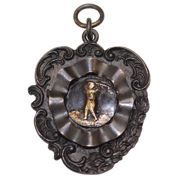 Circa 1890s Ornate Uninscribed Shield Medal by John Frick with Inset Golfer