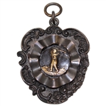 Circa 1890s Ornate Uninscribed Shield Medal by John Frick with Inset Golfer
