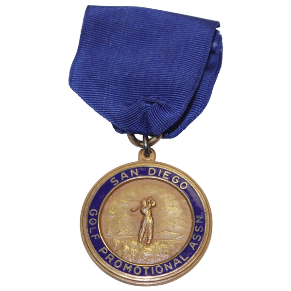 San Diego Golf Promotion Association Medal with Bar Pin & Blue Ribbon in Box - Hollywood Trophy Co. Salesman’s Sample