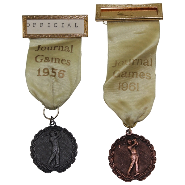 1956 & 1961 Journal Games Golf Medals with Bar Pin & Ribbons - Silver & Bronze Colored