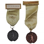 1956 & 1961 Journal Games Golf Medals with Bar Pin & Ribbons - Silver & Bronze Colored
