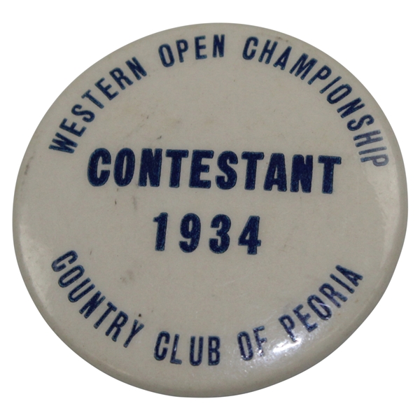 1934 Western Open Championship at Country Club of Peoria Contestant Badge