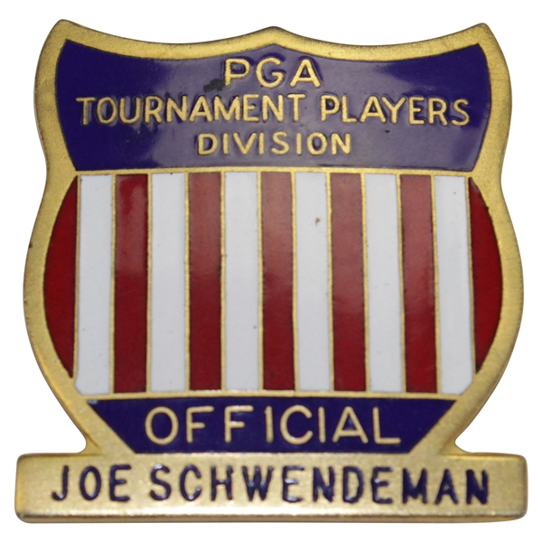 Circa 1970s Official’s PGA Tournament Players Division Badge - Joe Schwendeman