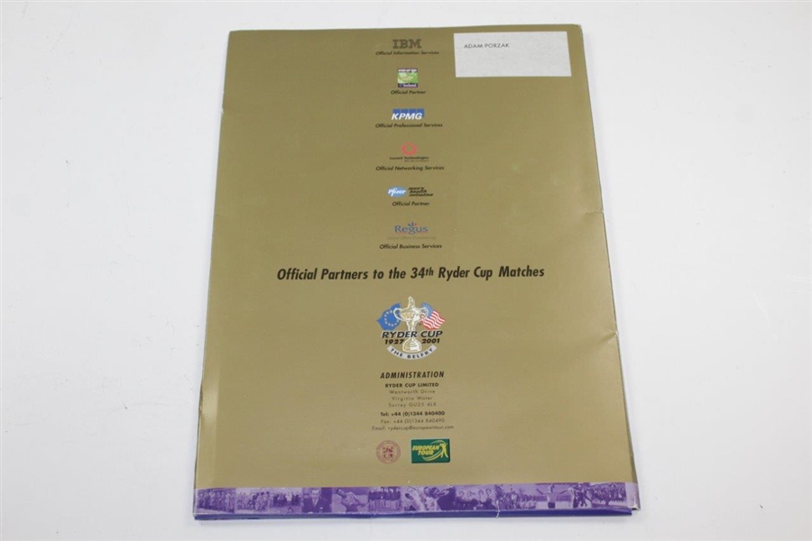 2001 Ryder Cup at The Belfry Course Guide, Booklet, Ticket, Newspaper, & Sergio Garcia Signed Large Sticker JSA ALOA