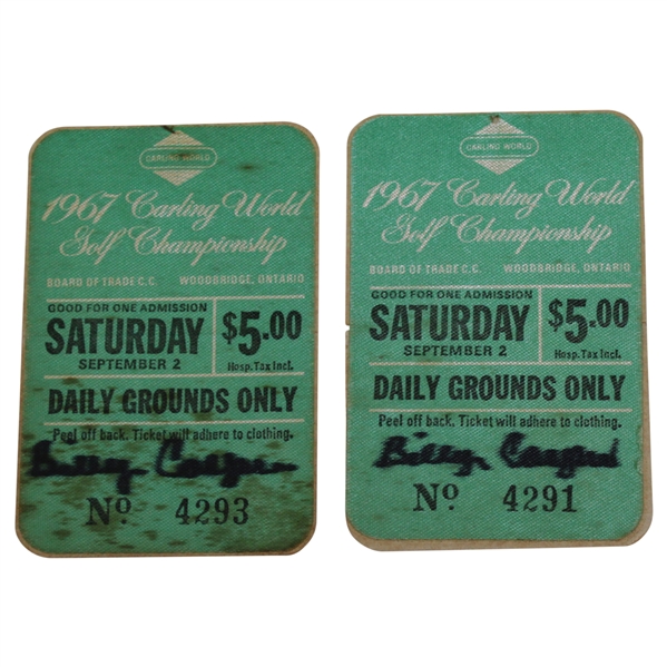 Pair of Billy Casper Signed 1967 Carling World Championship Saturday Tickets JSA ALOA