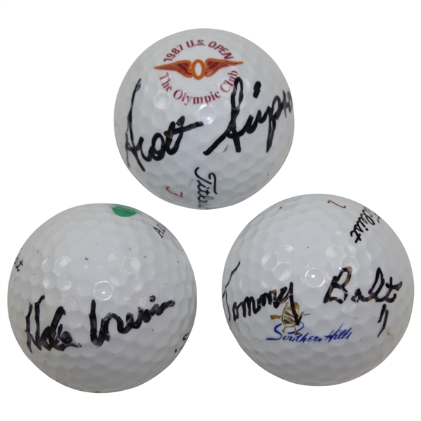 Tommy Bolt, Hale Irwin, & Scott Simpson Signed Logo Golf Balls JSA ALOA