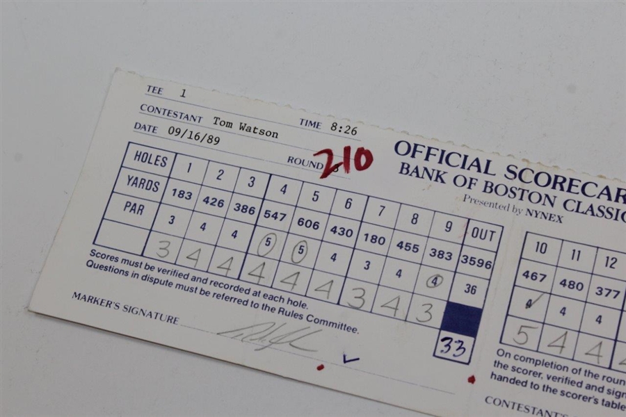 Tom Watson Signed 1989 Bank of Boston Classic Official Scorecard JSA ALOA