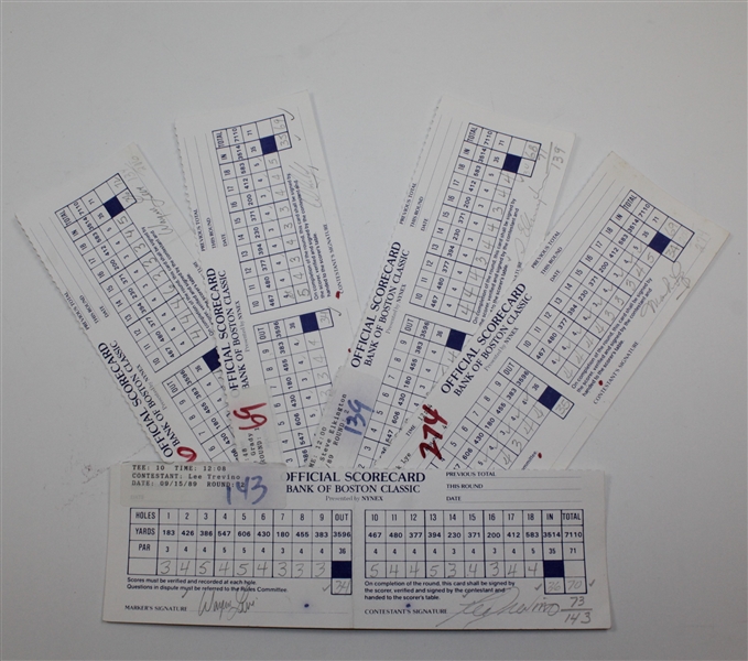 Trevino & others Signed 1989 Bank of Boston Classic Official Scorecards JSA ALOA