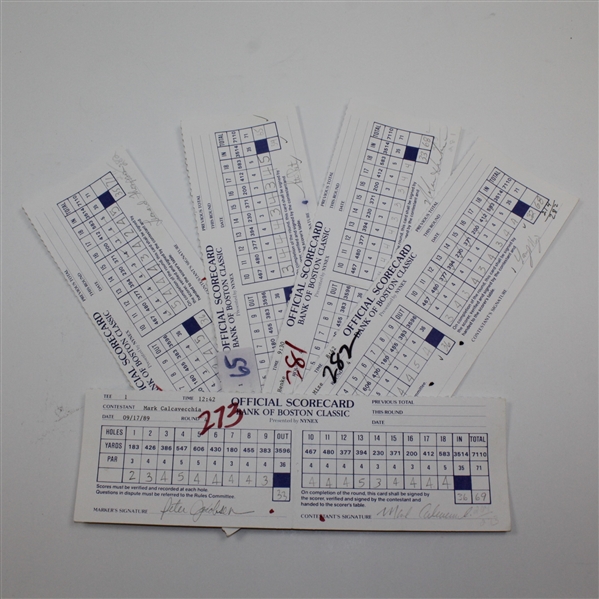 Calcavecchia & others Signed 1989 Bank of Boston Classic Official Scorecards JSA ALOA