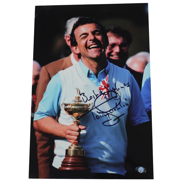 Tony Jacklin Signed Photo at 1987 Ryder Cup Laughing With Trophy JSA ALOA