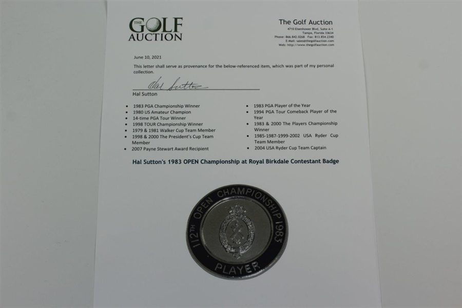 Hal Sutton's 1983 OPEN Championship at Royal Birkdale Contestant Badge