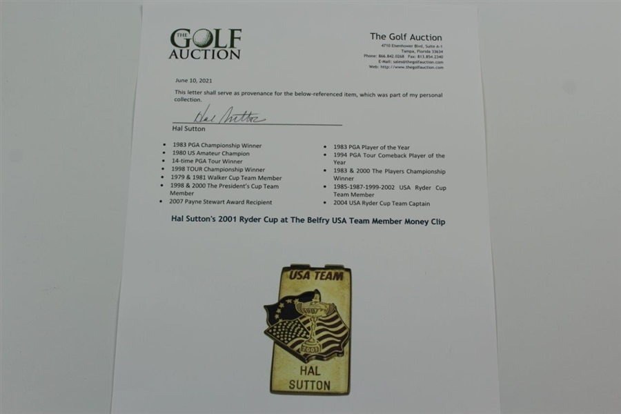 Hal Sutton's 2001 Ryder Cup at The Belfry USA Team Member Money Clip