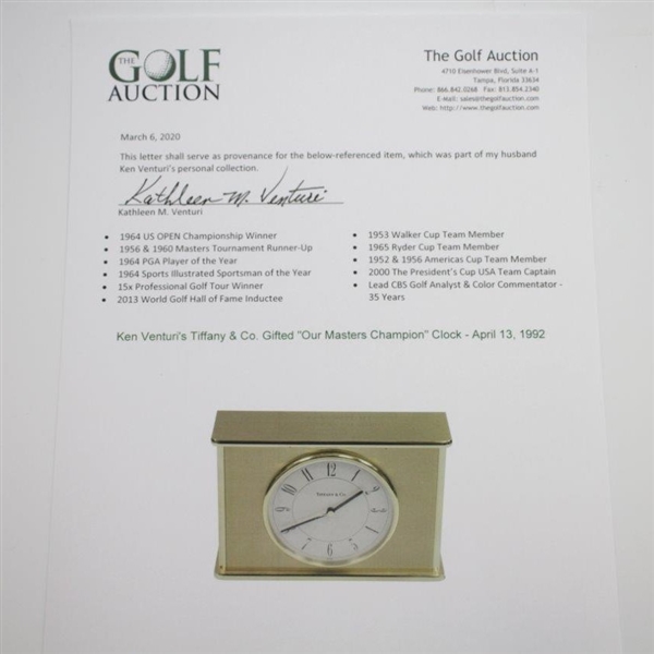 Ken Venturi's Tiffany & Co. Gifted Our Masters Champion Clock - April 13, 1992