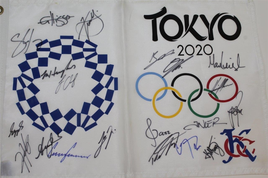 Xander Schauffele & others Signed 2020 Tokyo Olympics Replica Flag JSA ALOA