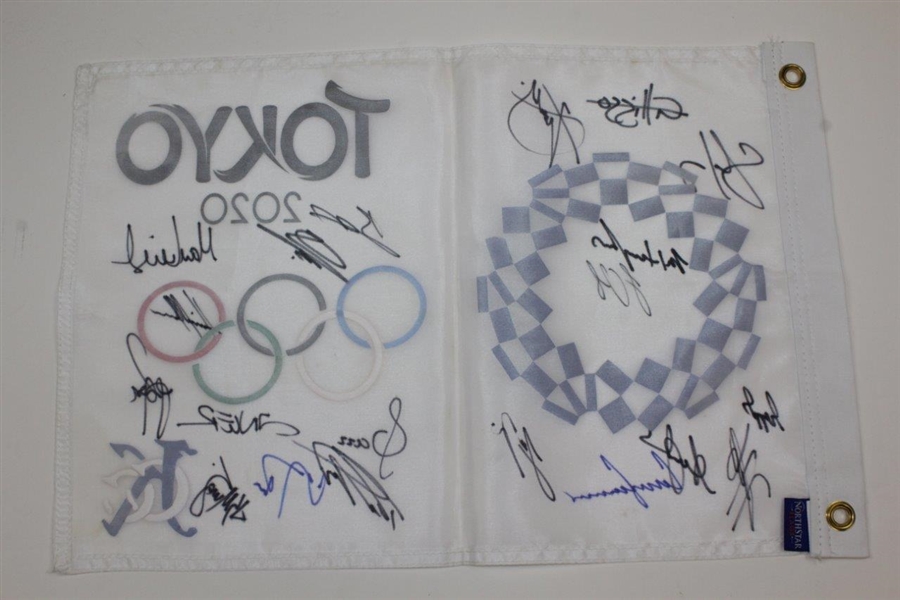 Xander Schauffele & others Signed 2020 Tokyo Olympics Replica Flag JSA ALOA