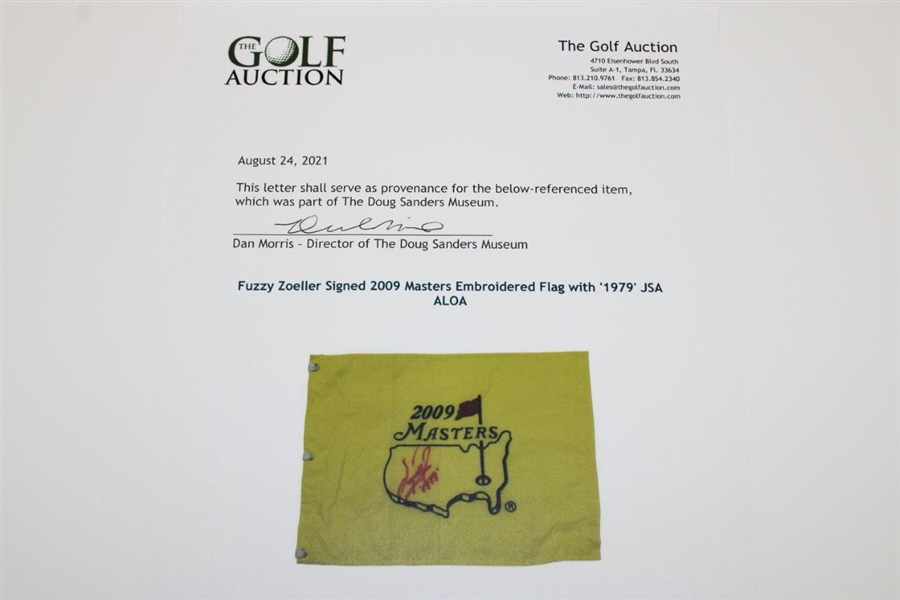 Fuzzy Zoeller Signed 2009 Masters Embroidered Flag with '1979' JSA ALOA