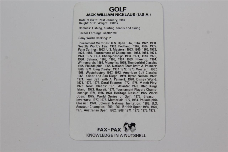 Jack Nicklaus Signed Fax-Pax Golf Card JSA ALOA